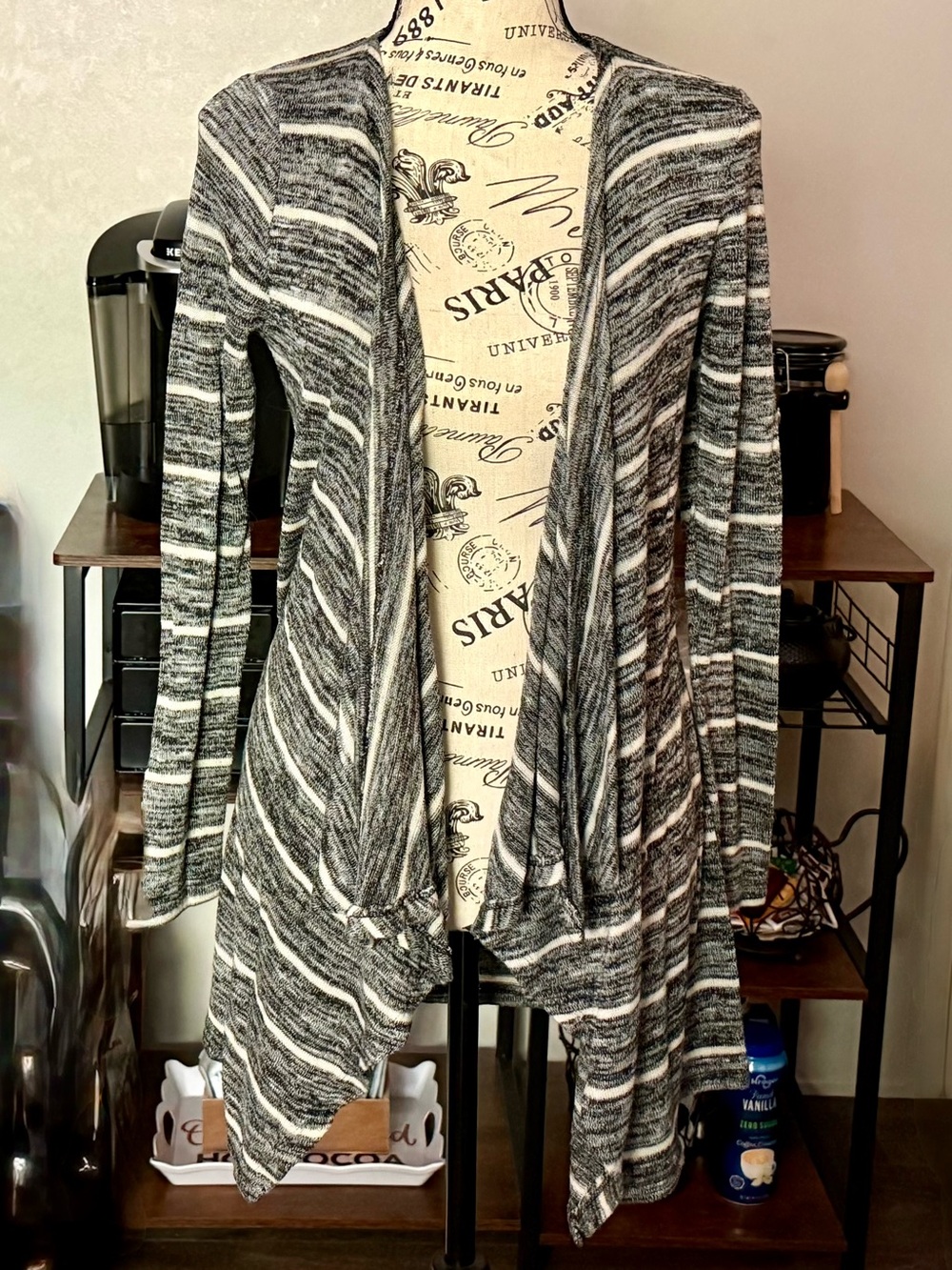 Women’s Pink Republic Gray Off-White Striped Cardigan Size Small